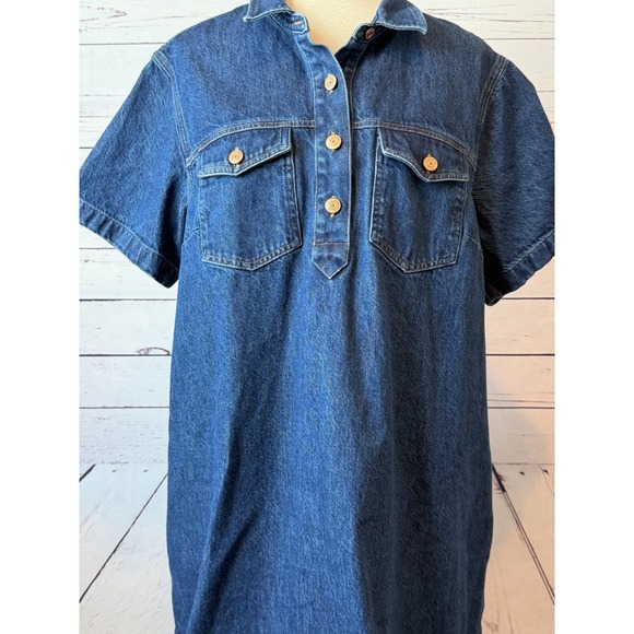 GAP Denim Dress Jean size XLT XL Tall Extra large Popover A Line Pockets Y2K 80s - Picture 3 of 14